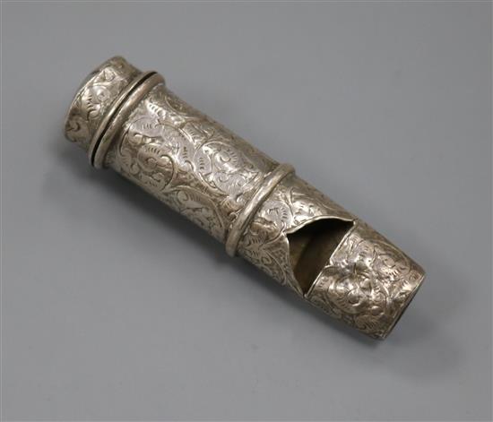 A late Victorian combination whistle and pill box?, Horton & Allday, Birmingham, 1885?, 65mm.